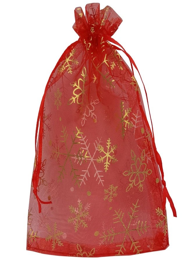 SUNGULF 100pcs Sheer Red Gold Snowflake Organza Favor Bags 5x7'' For Wedding Gift Bags Samples Display Drawstring Pouches - Image 1